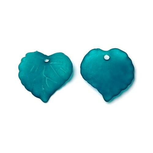 Teal Blue Lucite Beads Leaf 15x16mm Pack Of 50+-0